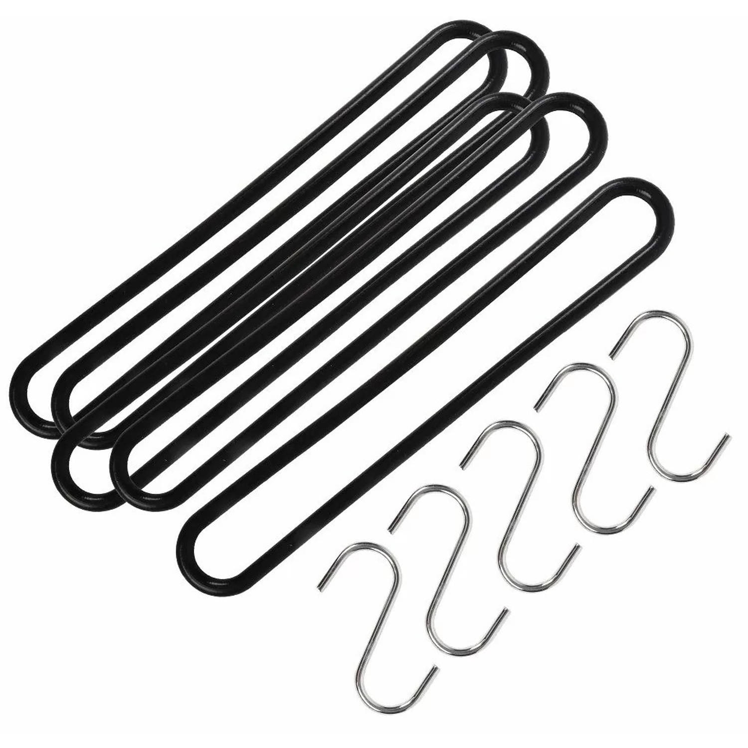 Talen Tools Spanrubbers Met S-haken 15x Stuks Voor Dekzeilen 25 Cm - Bagagespinnen - Zwart