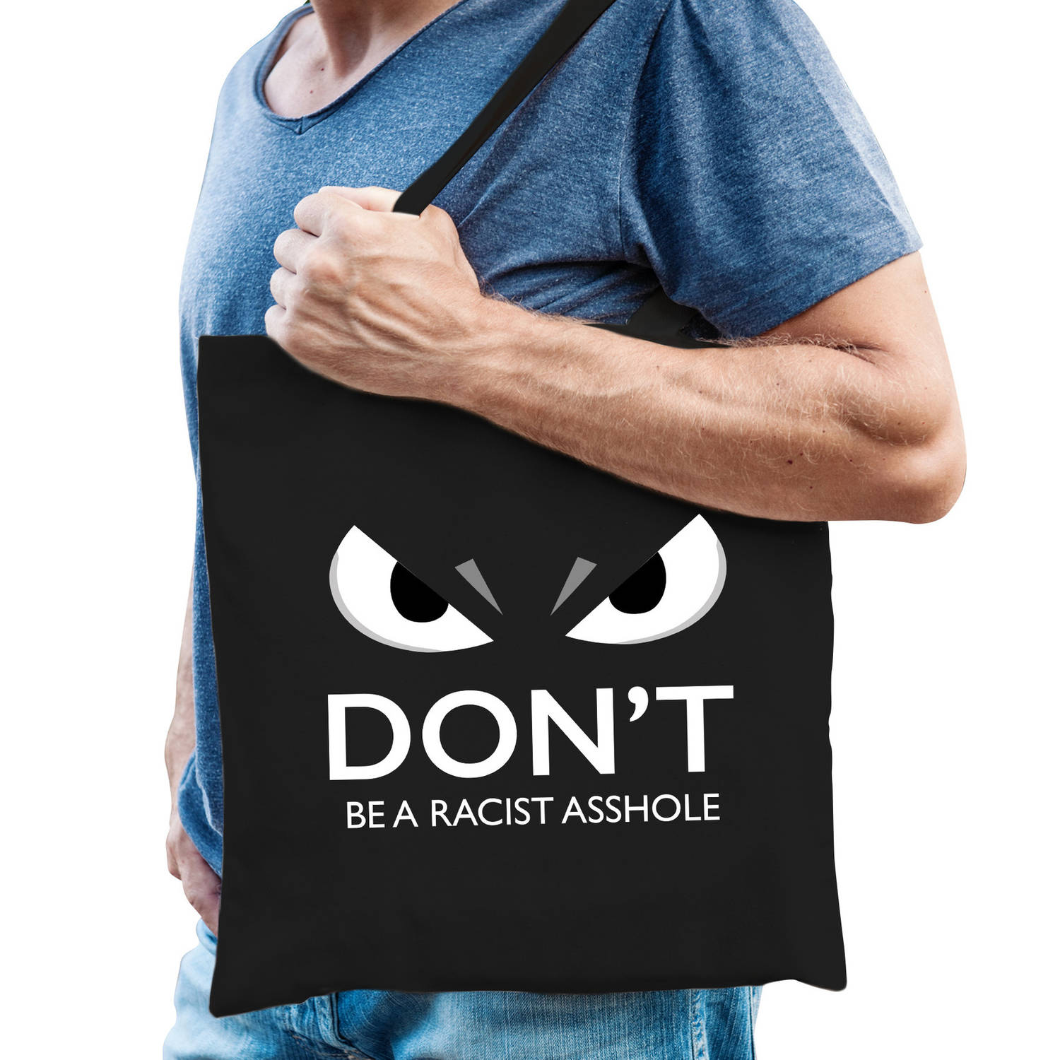 Bellatio Decorations Dont Be Racist Cadeau Katoenen Tas Voor Volwassenen - Feest Boodschappentassen - Zwart