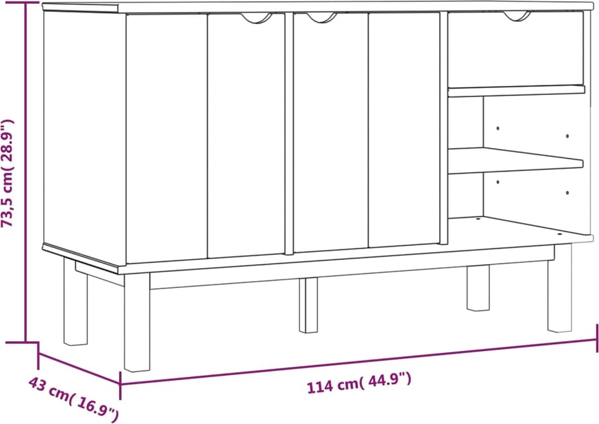 Vidaxl Dressoir 114x43x73,5 Cm Massief Grenenhout - Bruin