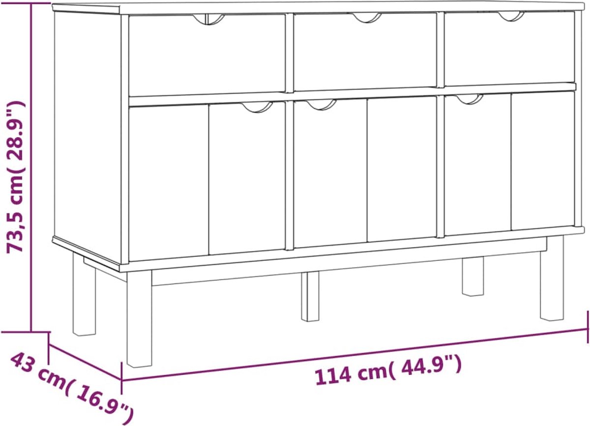 Vidaxl Dressoir 114x43x73,5 Cm Massief Grenenhout Bruin En - Grijs