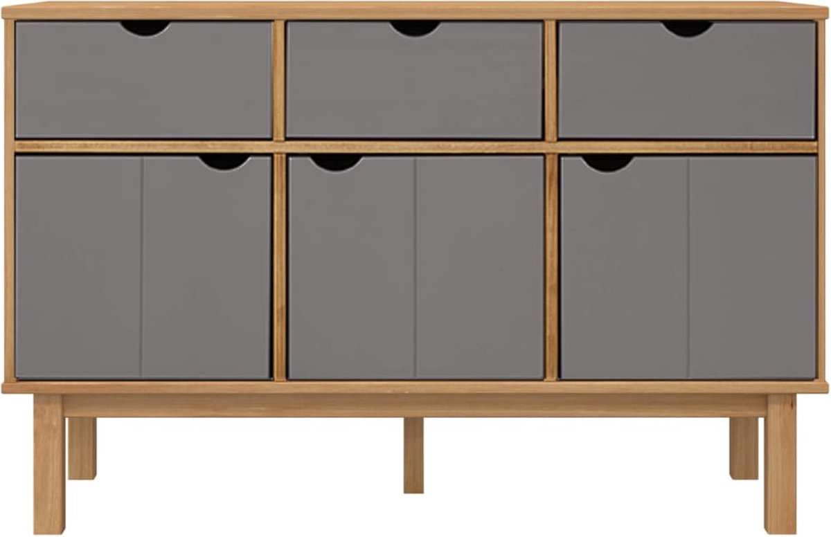Vidaxl Dressoir 114x43x73,5 Cm Massief Grenenhout Bruin En - Grijs