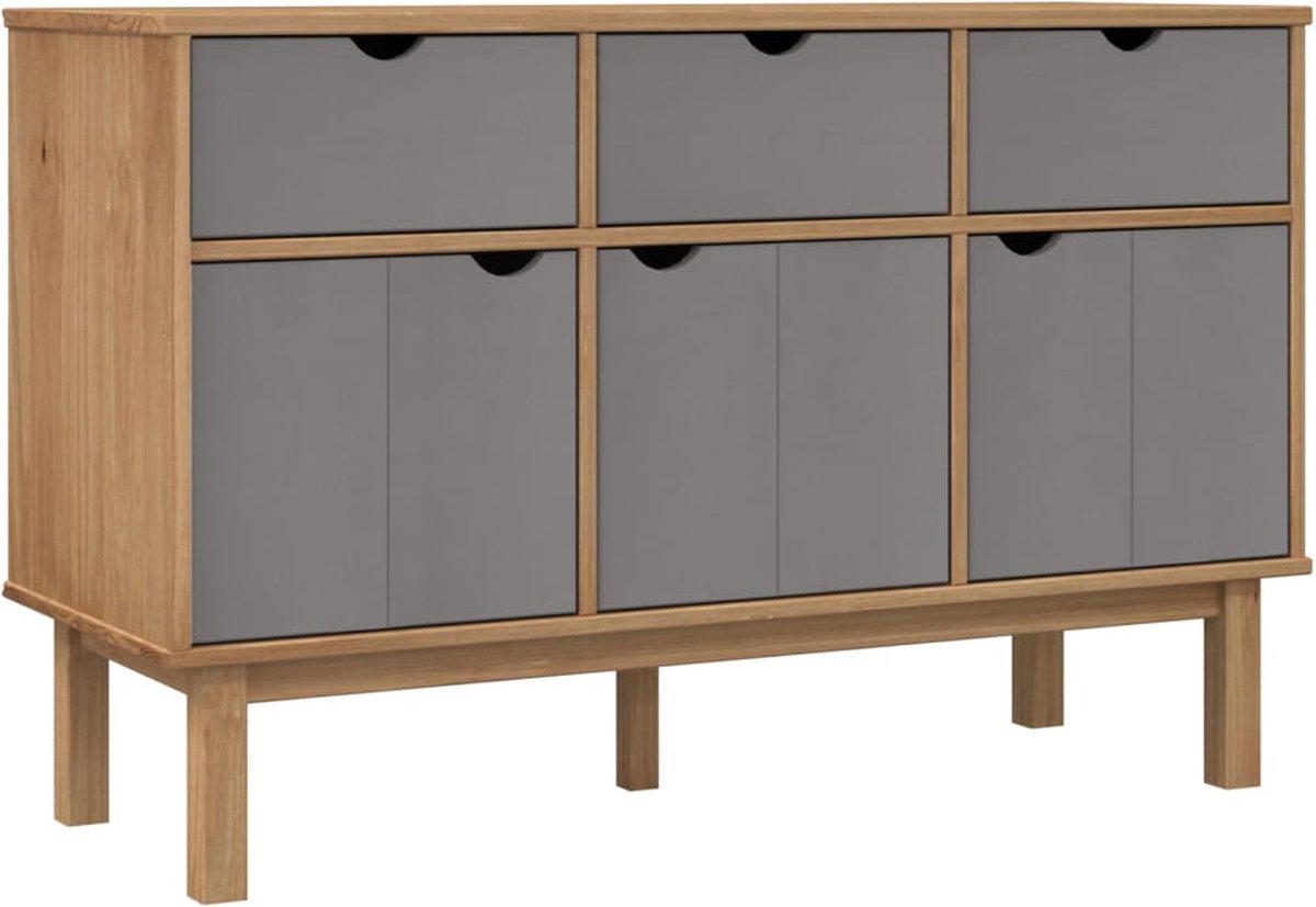 Vidaxl Dressoir 114x43x73,5 Cm Massief Grenenhout Bruin En - Grijs