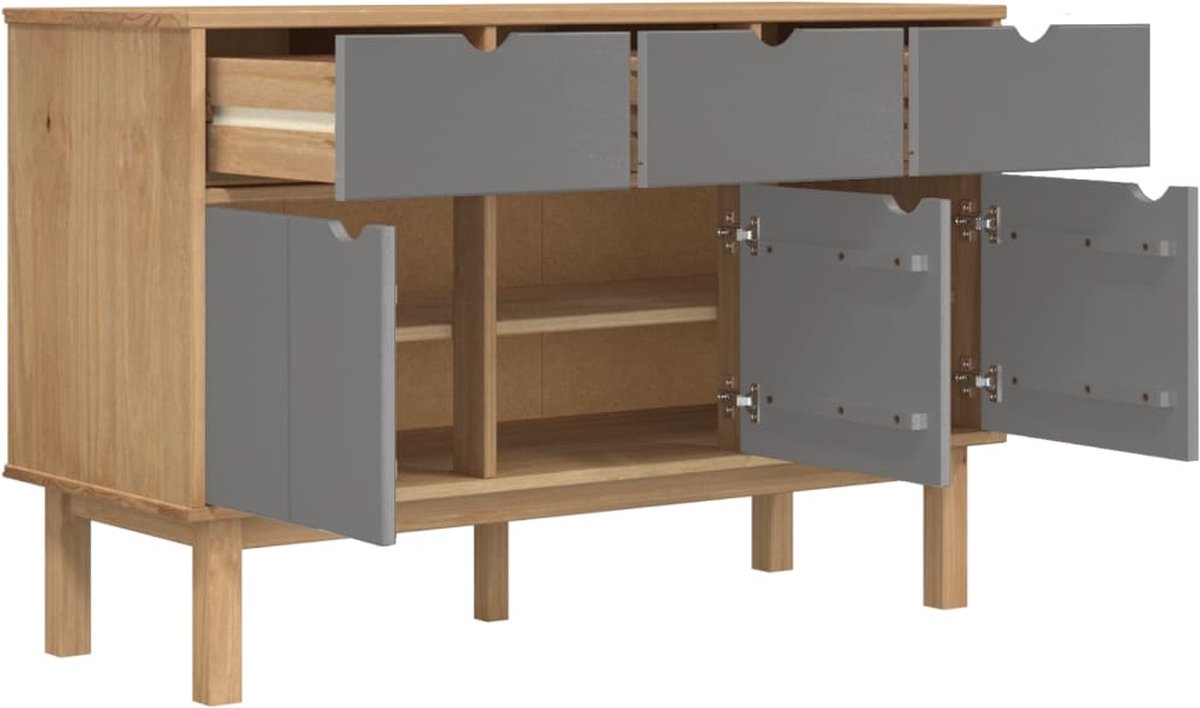 Vidaxl Dressoir 114x43x73,5 Cm Massief Grenenhout Bruin En - Grijs