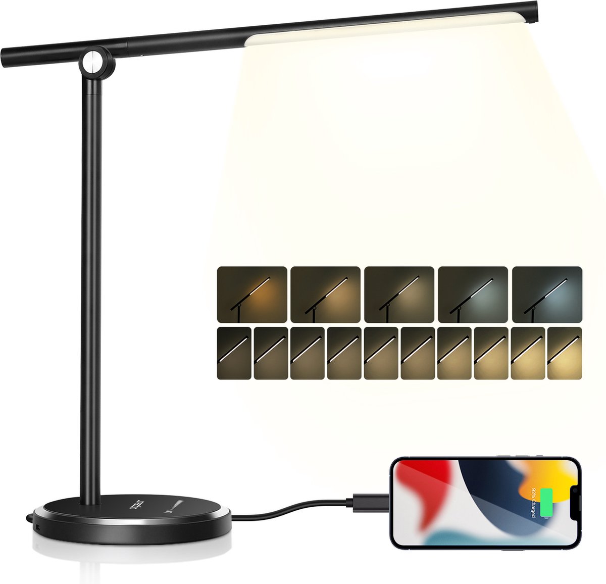 Aigostar Vince - Led Bureaulamp- Dimbaar -Opvouwbaar - Usb Opladen - Smart Touch - Zwart