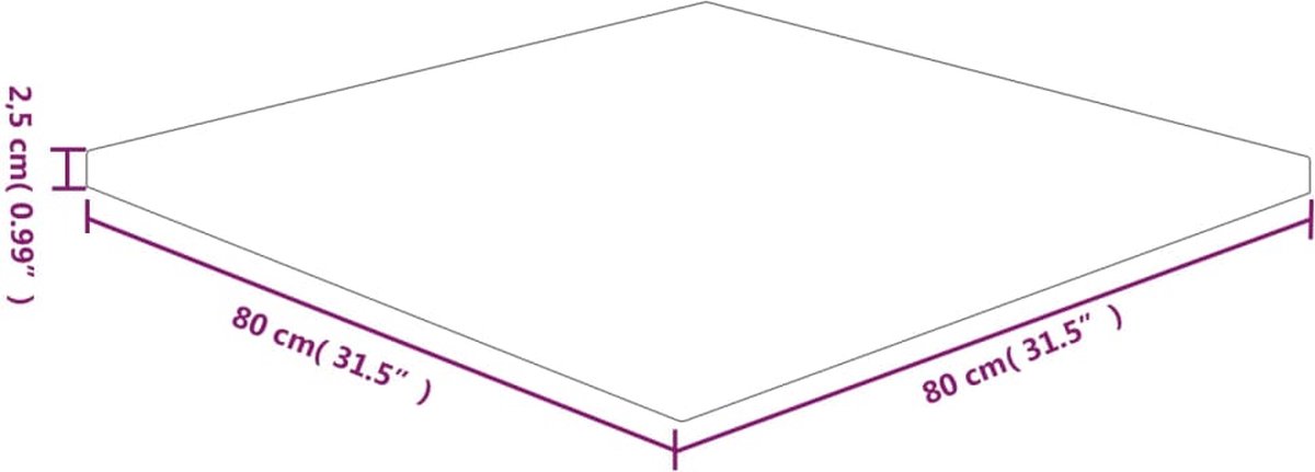Vidaxl Tafelblad Vierkant 80x80x2,5 Cm Onbehandeld Massief Eikenhout - Bruin
