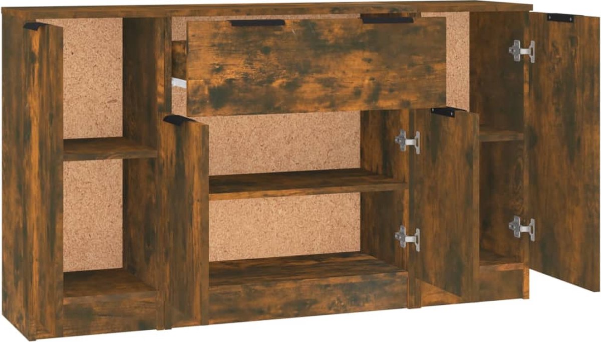 Vidaxl Dressoirs 3 St Bewerkt Hout Gerookt Eikenkleurig - Bruin