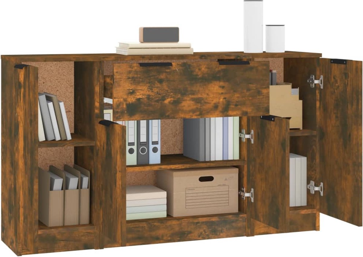 Vidaxl Dressoirs 3 St Bewerkt Hout Gerookt Eikenkleurig - Bruin