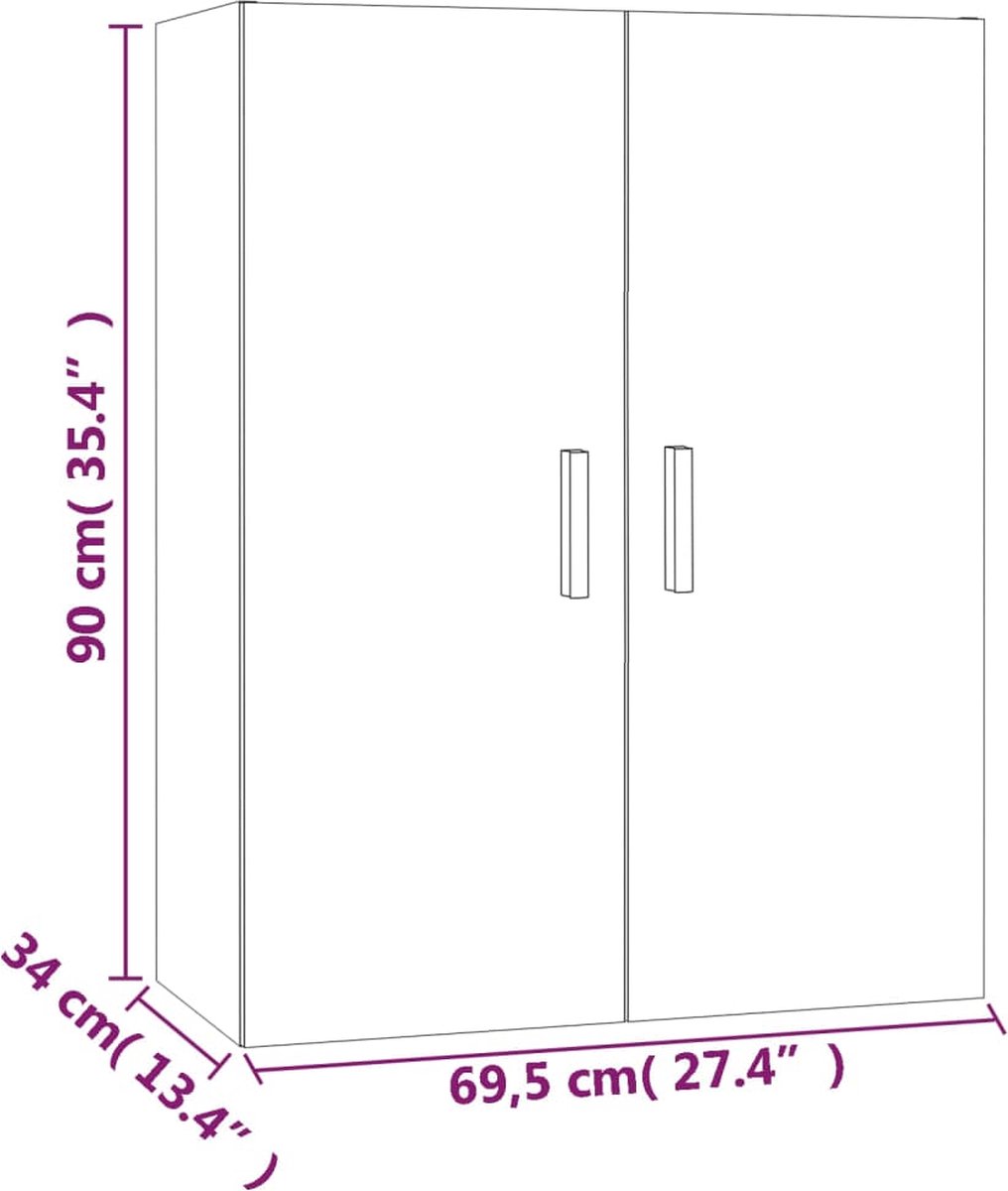 Vidaxl Hangkast 69,5x34x90 Cm Sonoma Eikenkleurig - Grijs