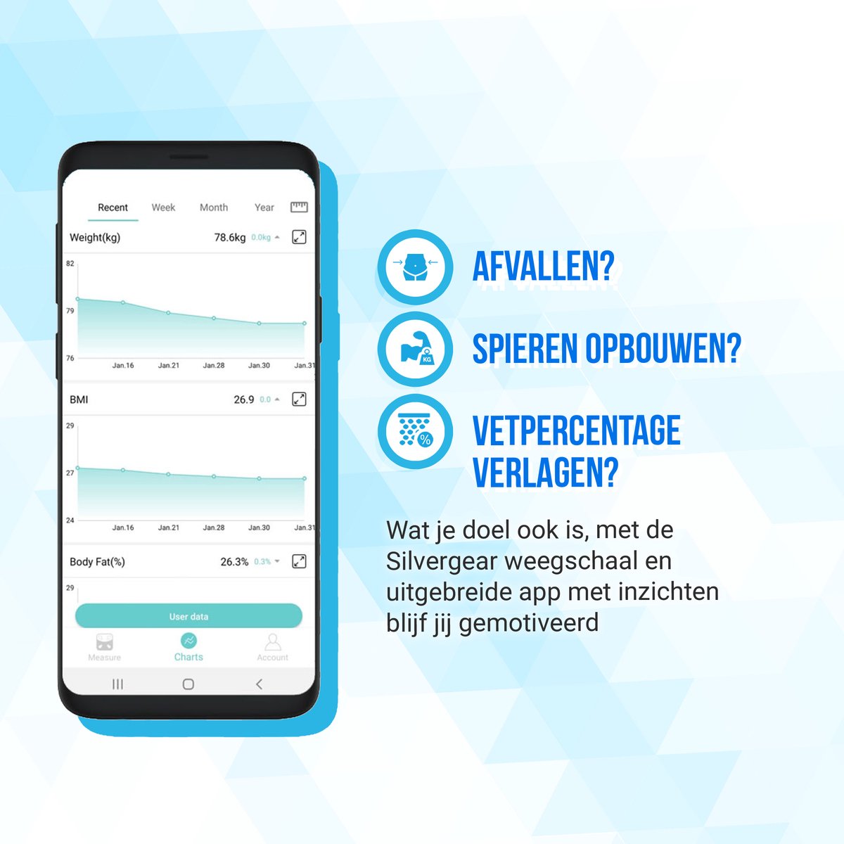 Silvergear Slimme Pro Weegschaal Met Handvat - Wit