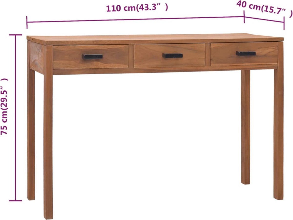 Vidaxl Bureau 110x40x75 Cm Massief Teakhout - Bruin