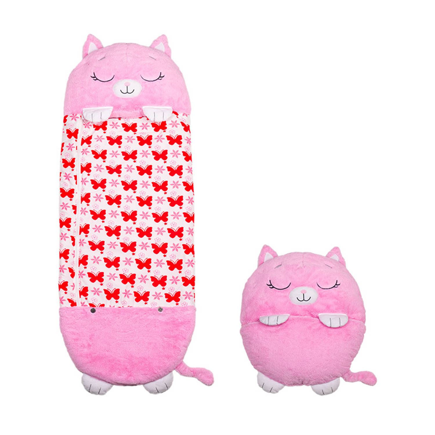 MediaShop Happy Nappers Kinderslaapzak - 2-in-1 Zachte Knuffel En Zomerslaapzak - Roze Kat Motief