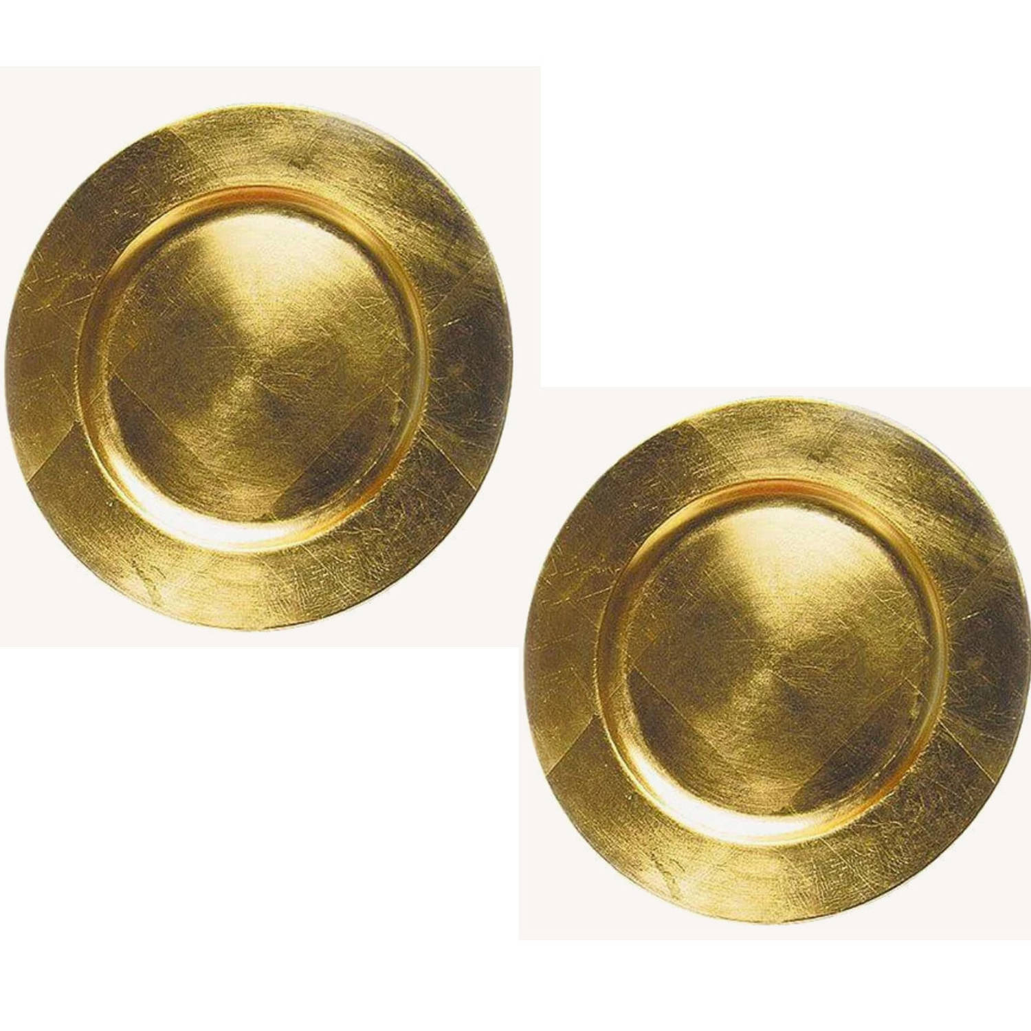 2x Stuks Ronde Kaarsenborden/kaarsenplateaus Goud Van Kunststof 33 Cm - Kaarsenplateaus