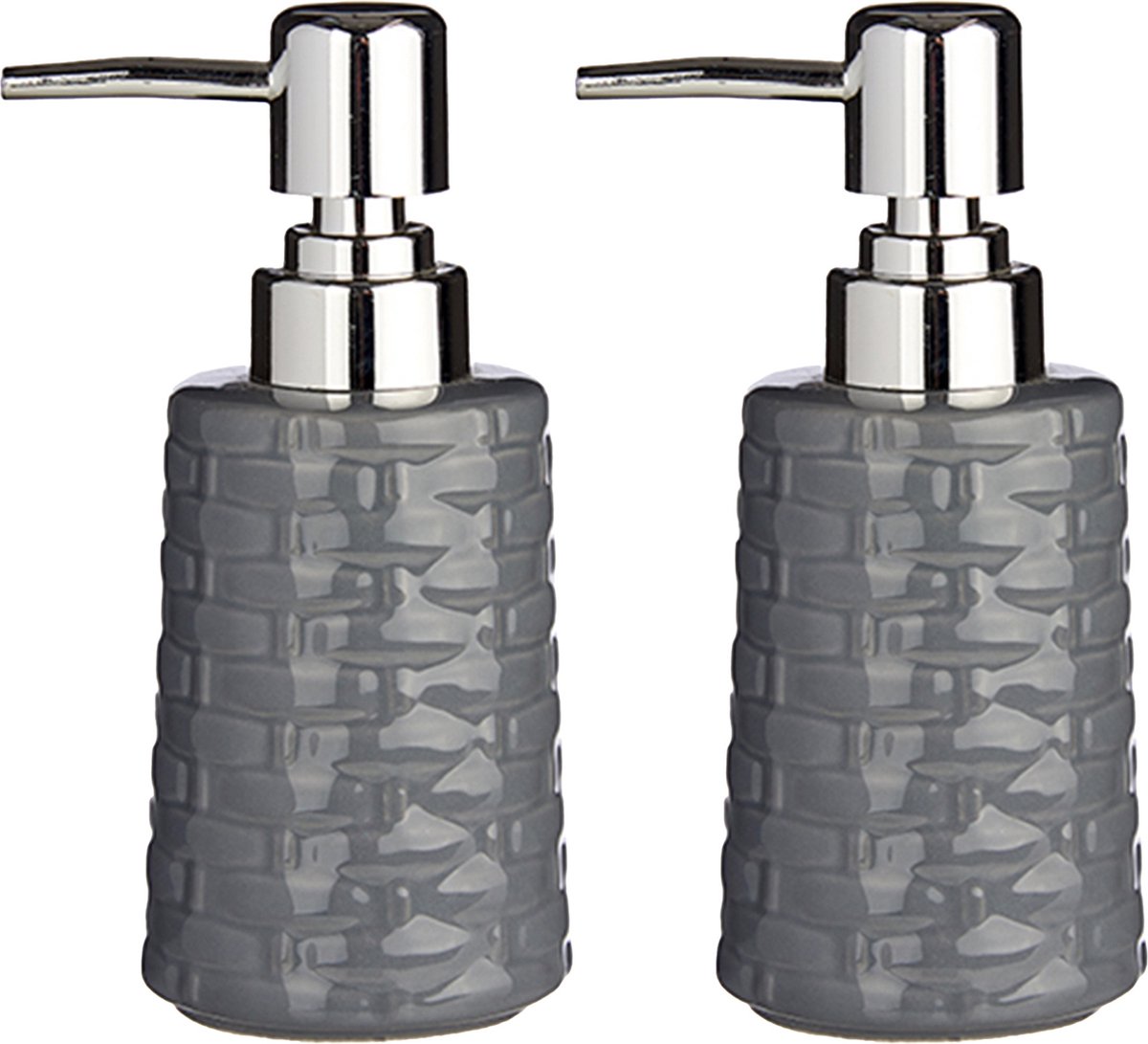 2x Stuks Zeeppompjes/dispensers Van Keramiek/zilver - 350 Ml - Zeeppompjes - Grijs