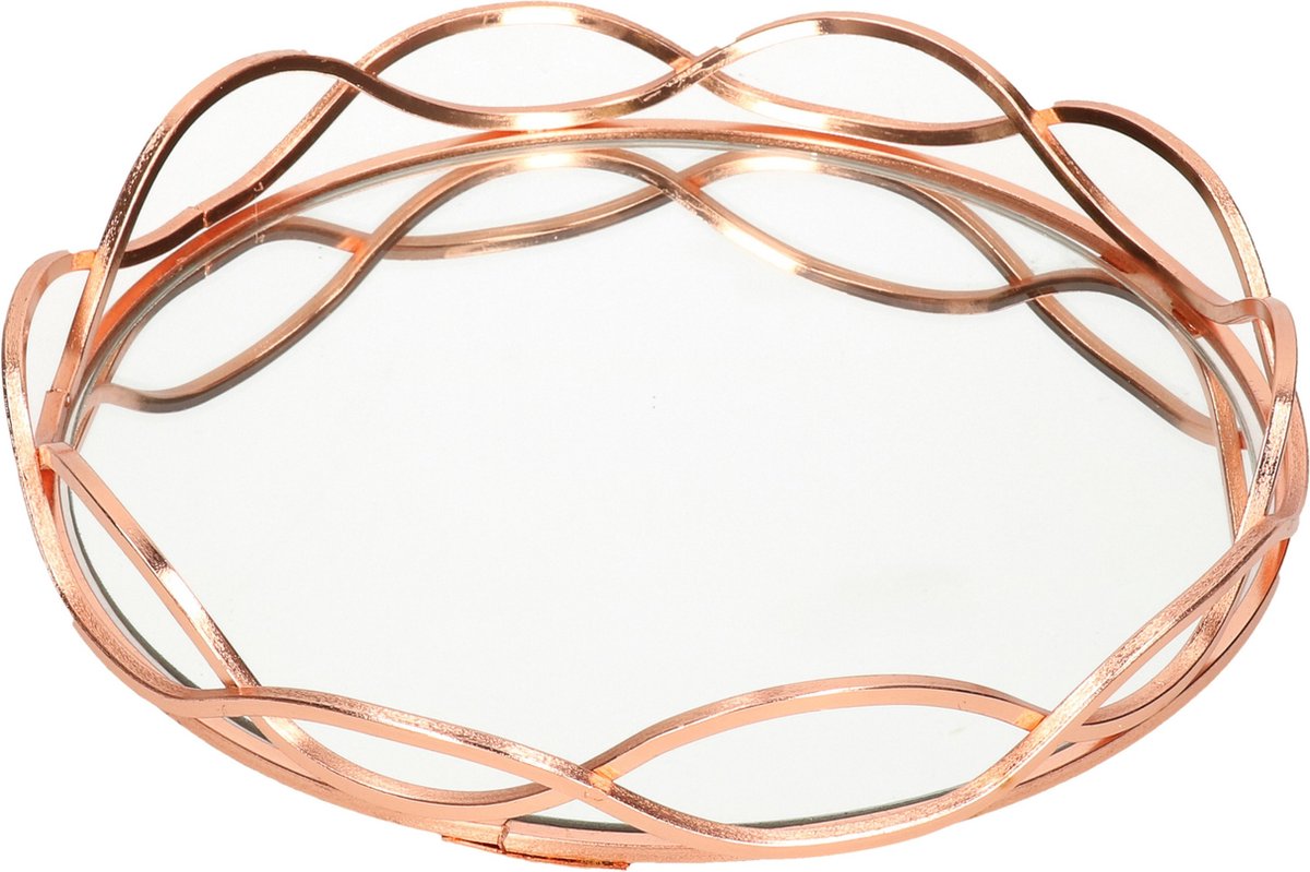 2x Stuks Ronde Kaarsenborden/kaarsen Plateaus Goud Met Spiegelbodem D23 Cm - Kaarsenplateaus