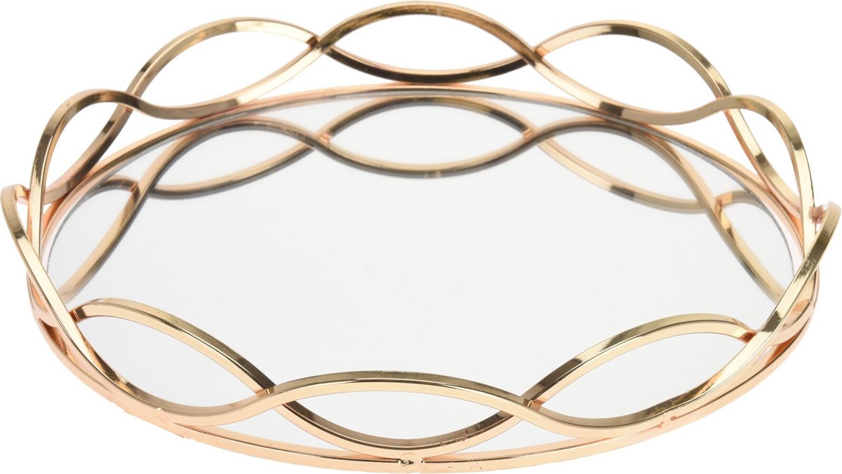 2x Stuks Ronde Kaarsenborden/kaarsen Plateaus Goud Met Spiegelbodem D23 Cm - Kaarsenplateaus