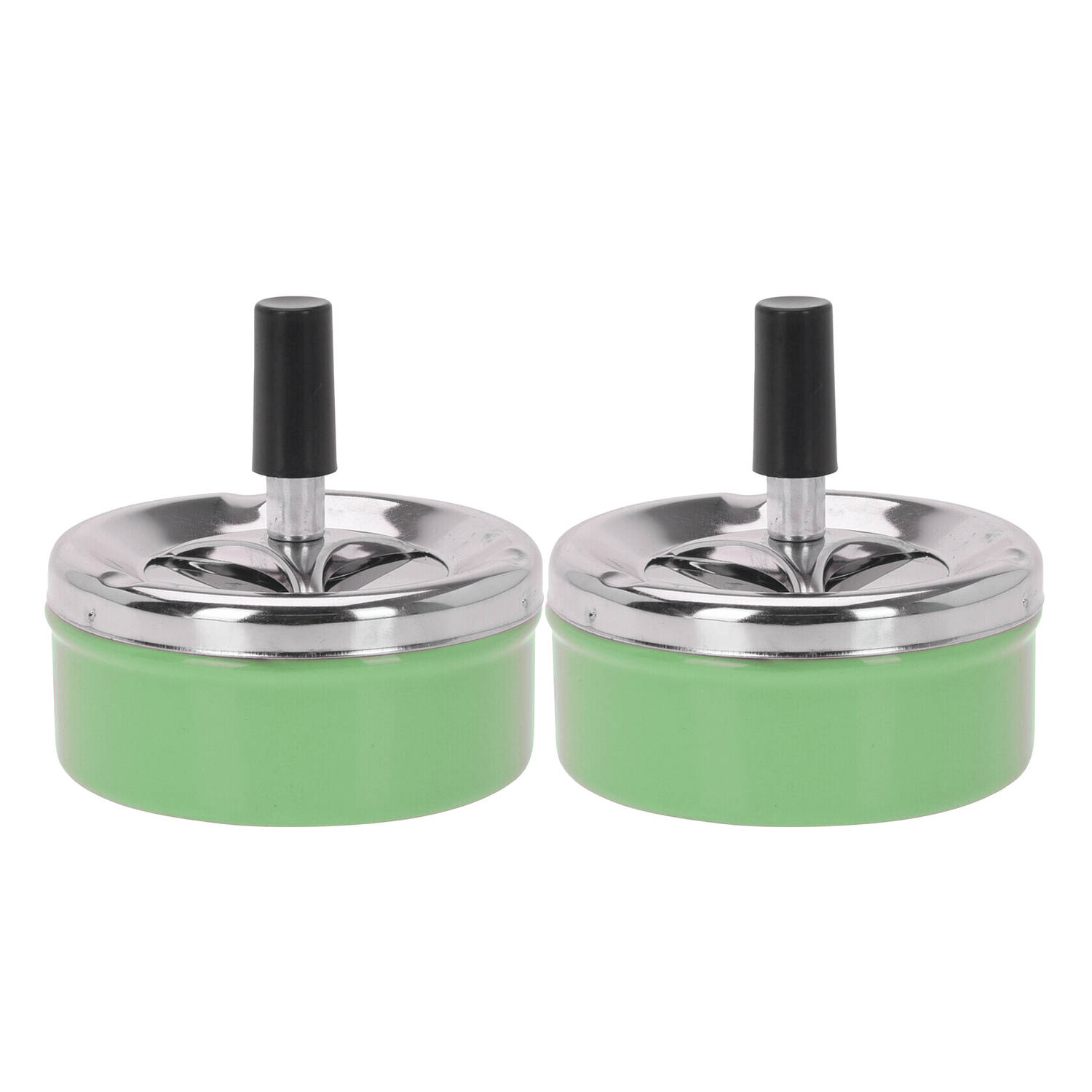 Excellent Houseware Set Van 2x Stuks Ronde Draaiasbak/drukasbak Metaal 10 Cm Voor Binnen/buiten - Asbakken - Groen