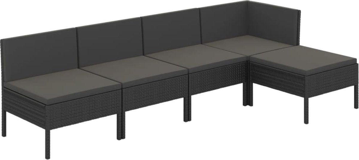 Vidaxl 5-delige Loungeset Met Kussens Poly Rattan - Zwart