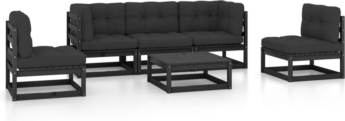 Vidaxl 6-delige Loungeset Met Kussens Massief Grenenhout - Negro