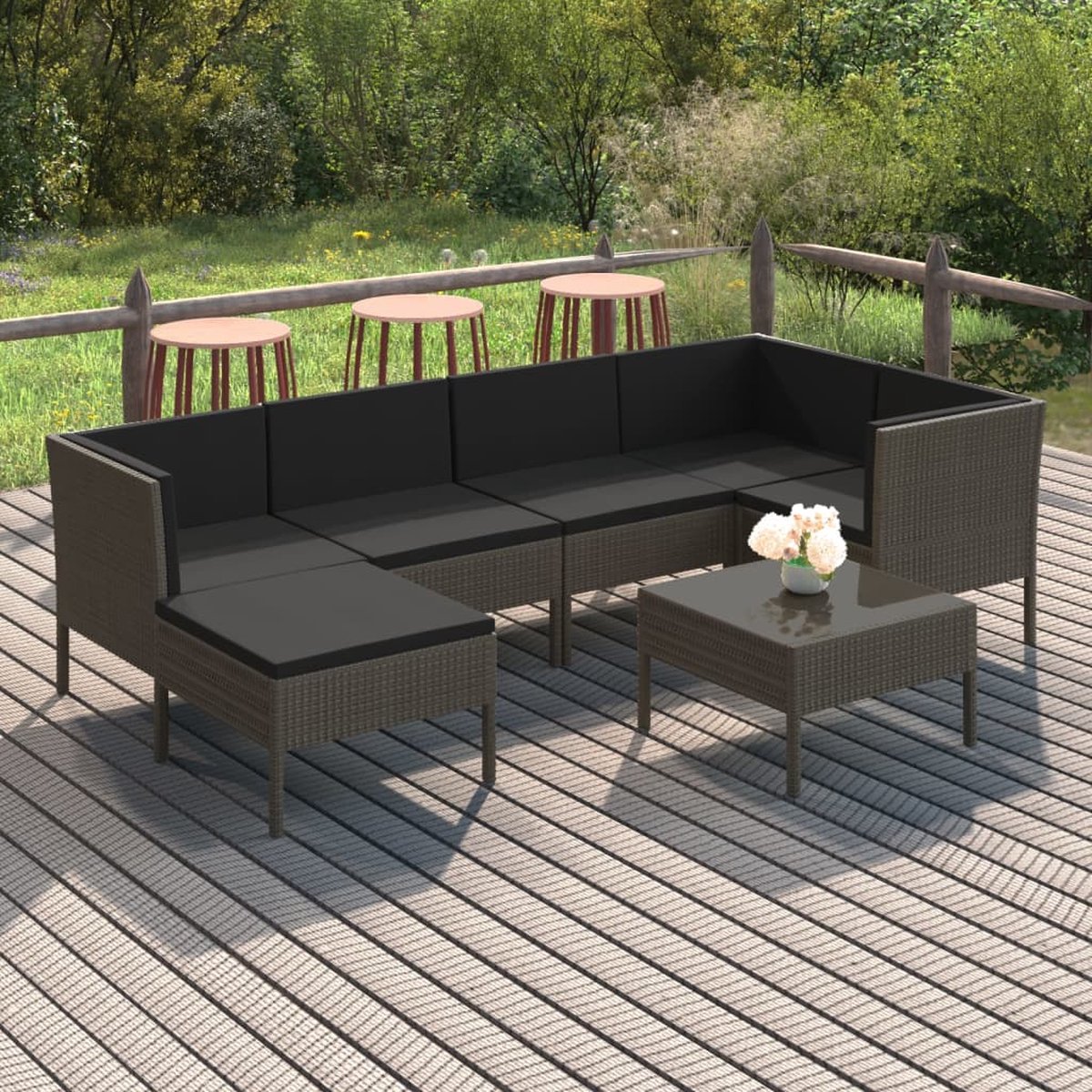 Vidaxl 7-delige Loungeset Met Kussens Poly Rattan - Gris