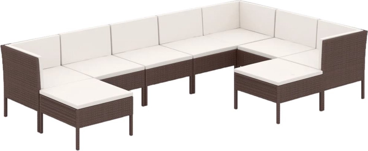 Vidaxl 9-delige Loungeset Met Kussens Poly Rattan - Bruin