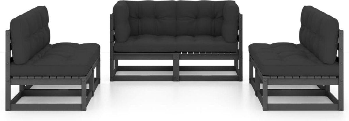 Vidaxl 6-delige Loungeset Met Kussens Massief Grenenhout - Zwart