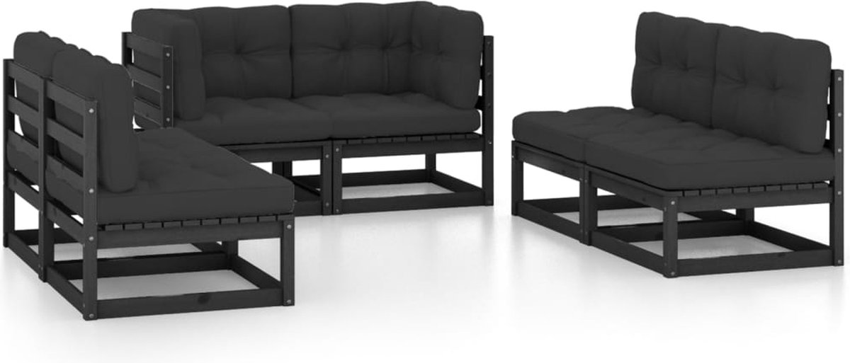 Vidaxl 6-delige Loungeset Met Kussens Massief Grenenhout - Negro