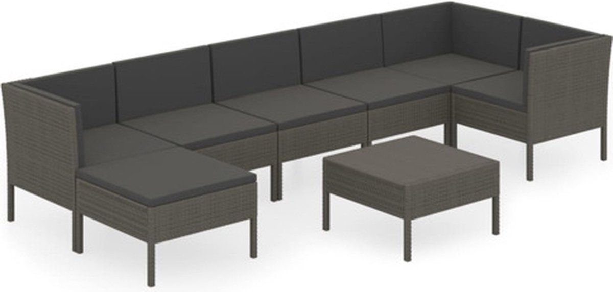 Vidaxl 8-delige Loungeset Met Kussens Poly Rattan - Grijs