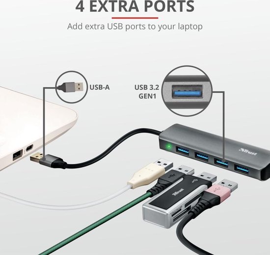 Trust Halyx Aluminium 4 Port USB 3.2 Hub - Zwart