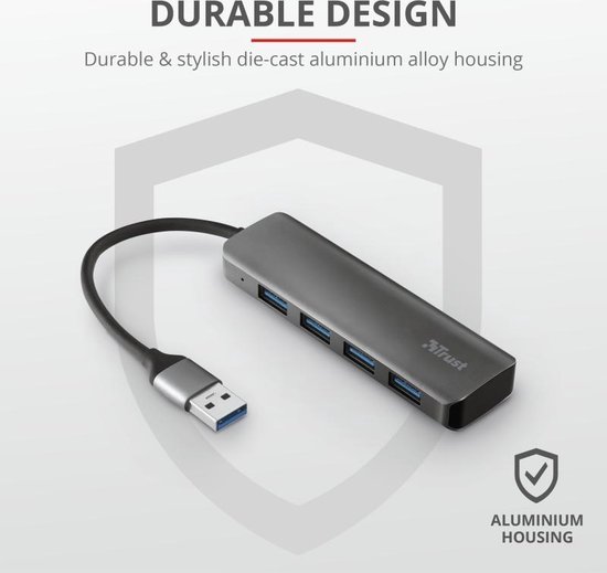 Trust Halyx Aluminium 4 Port USB 3.2 Hub - Zwart