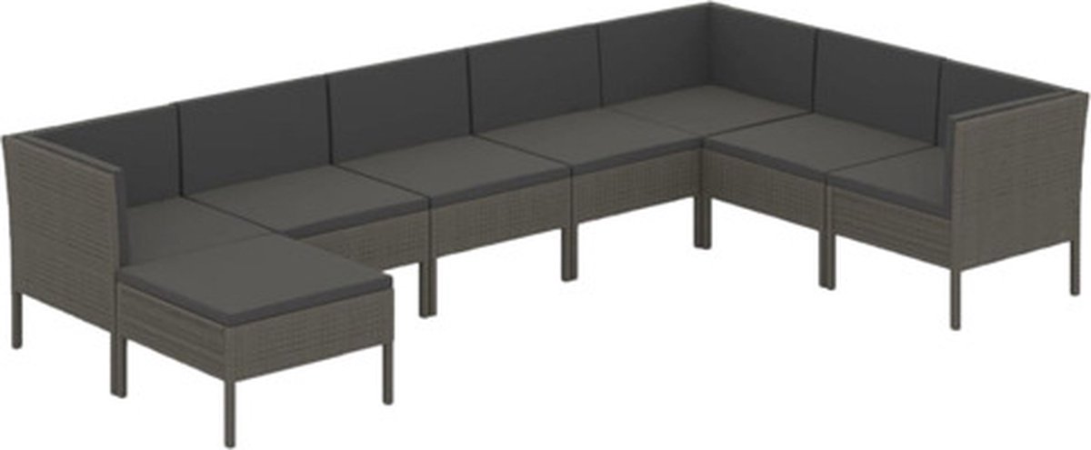 Vidaxl 8-delige Loungeset Met Kussens Poly Rattan - Grijs