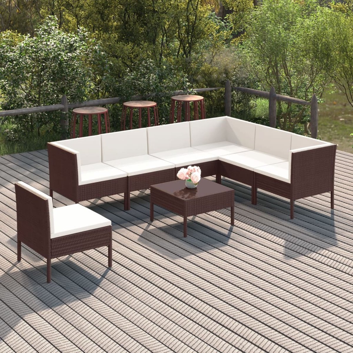 Vidaxl 8-delige Loungeset Met Kussens Poly Rattan - Bruin