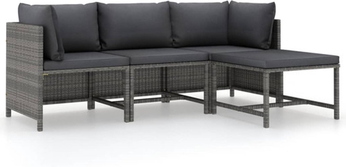 Vidaxl 4-delige Loungeset Met Kussens Poly Rattan - Gris