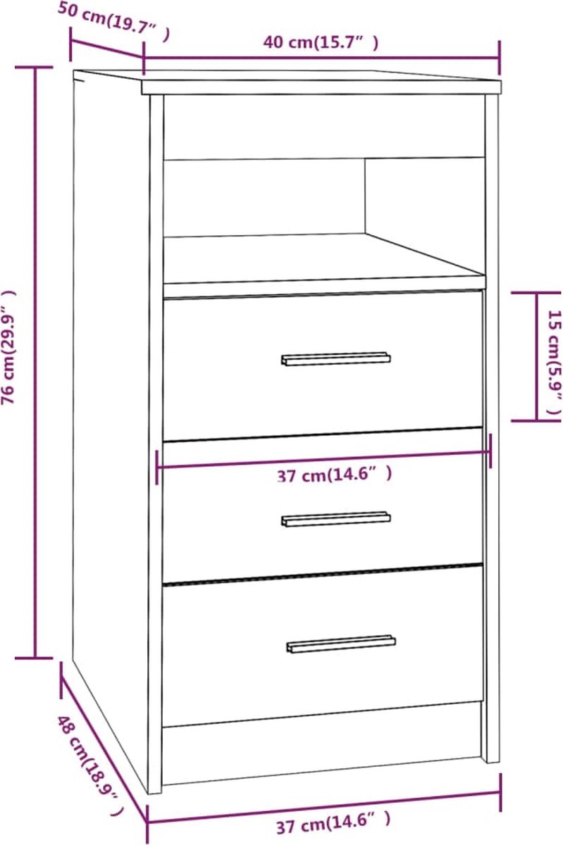Vidaxl Ladekast 40x50x76 Cm Bewerkt Hout Gerookt Eikenkleurig - Bruin