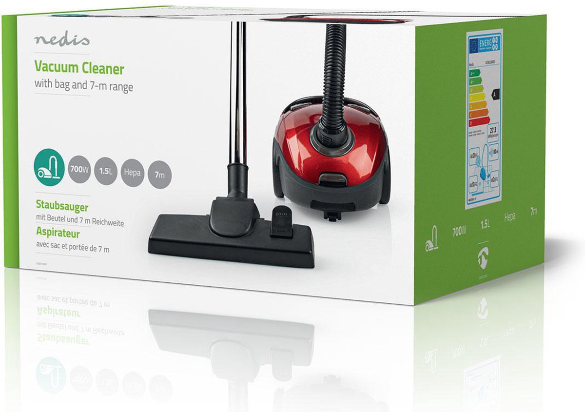 Nedis Stofzuiger | Met Zak | 700 W | 1.5 l / | 1 stuks - VCBG100RD - Rood