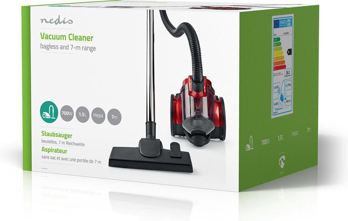Nedis Zakloze Stofzuiger | 700 W | 1.5 l / | 1 stuks - VCBS100RD - Rood