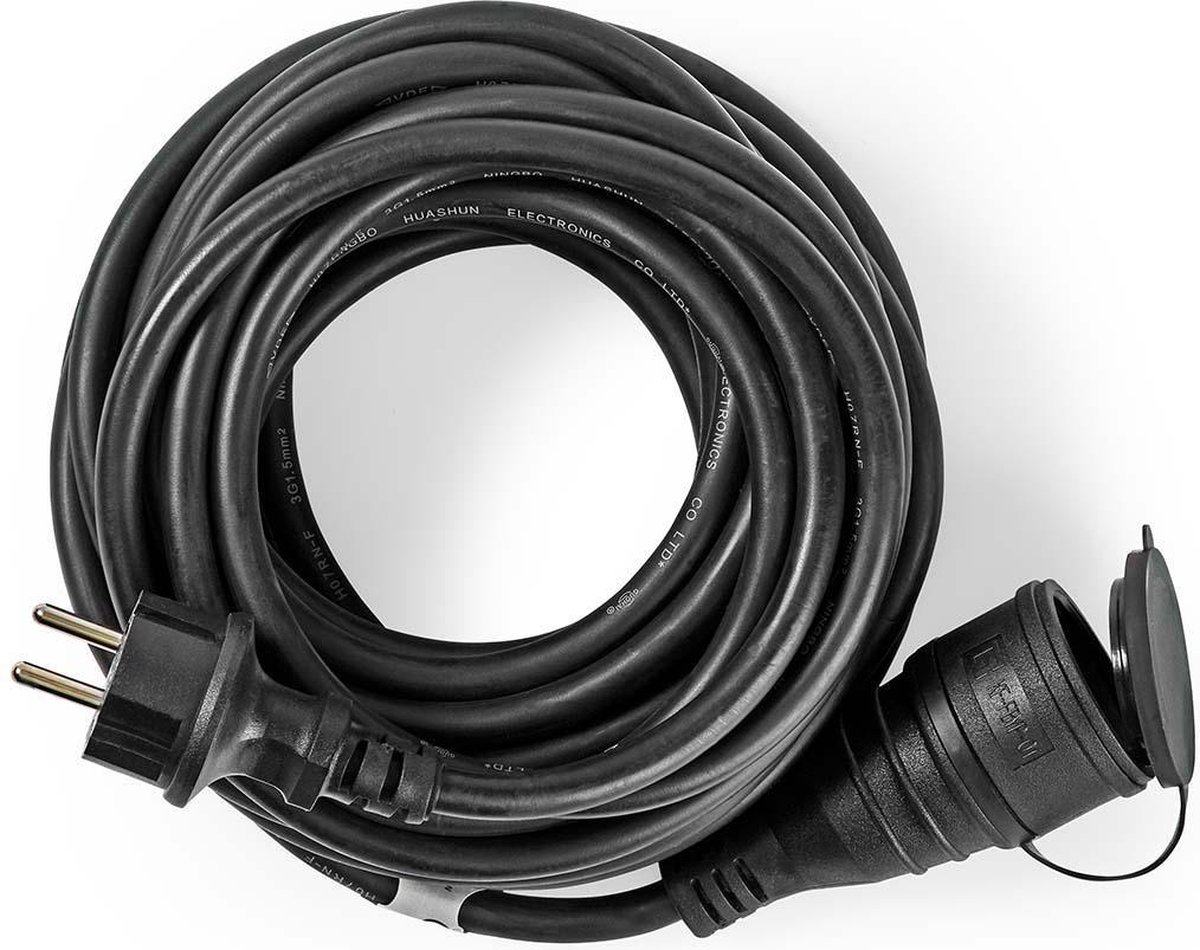 Nedis Verlengkabel Male naar Female | 15 m | 3680 W | Zwart | 1 stuks - PECN115FBK