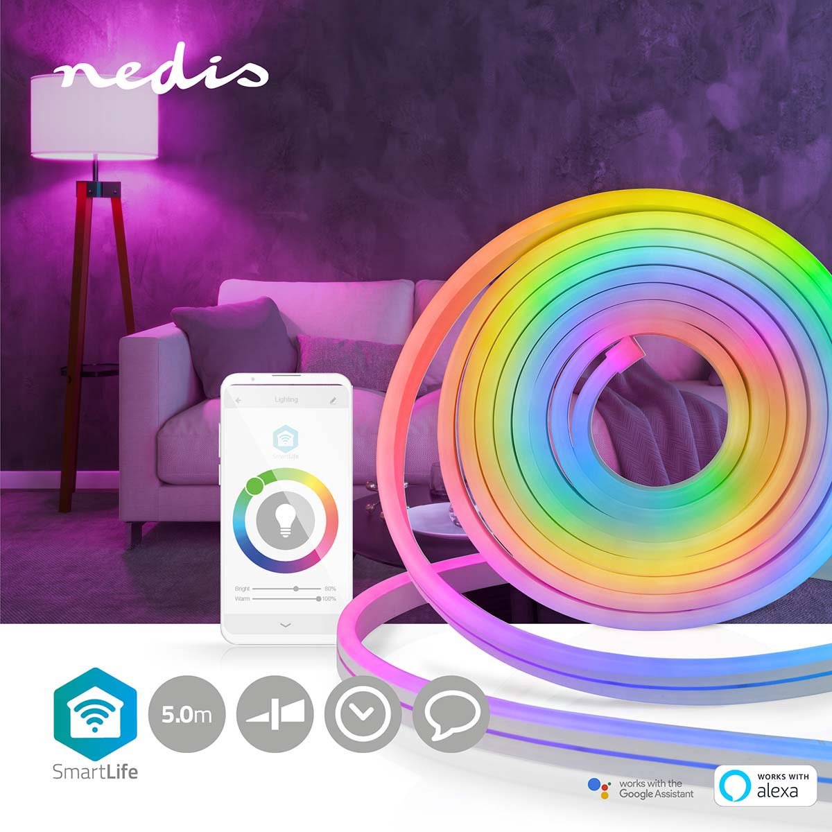 Nedis SmartLife LED-strip | Wi-Fi | 5 m | IP65 | 2700 K | 480 lm | 1 stuks - WIFILN51CRGB