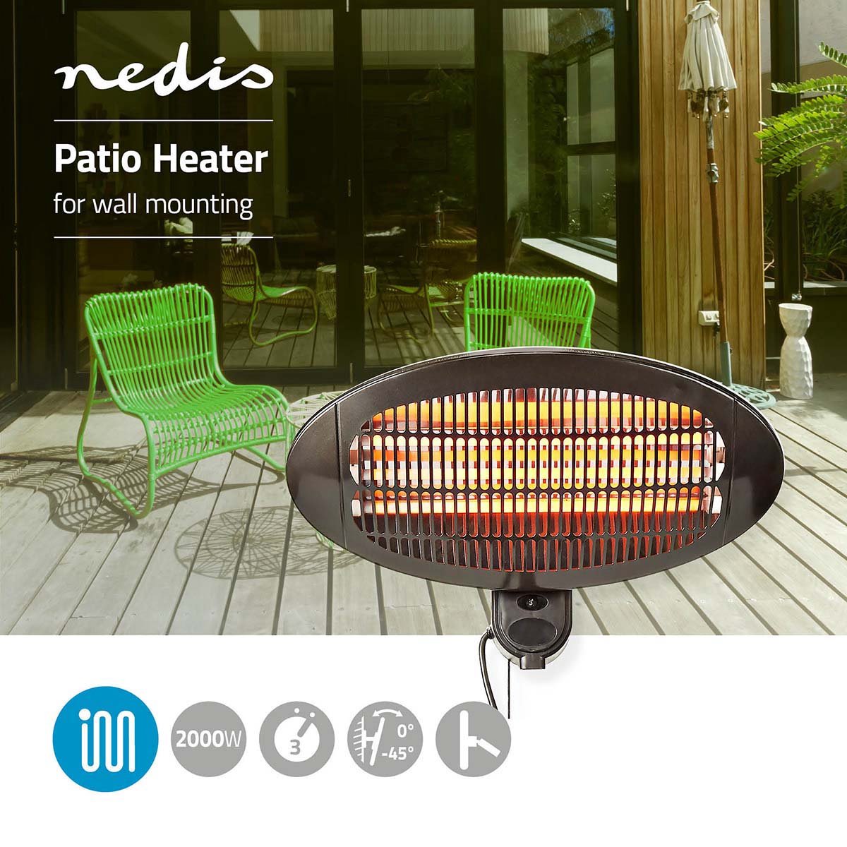 Nedis Patio Verwarmer | 2000 W | IP34 | | 1 stuk - HTPA110EBK - Zwart