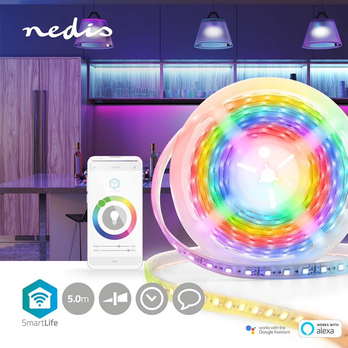 Nedis SmartLife LED-strip | Wi-Fi | 5 m | IP65 | 2700 K | 960 lm | 1 stuks - WIFILS51CRGB