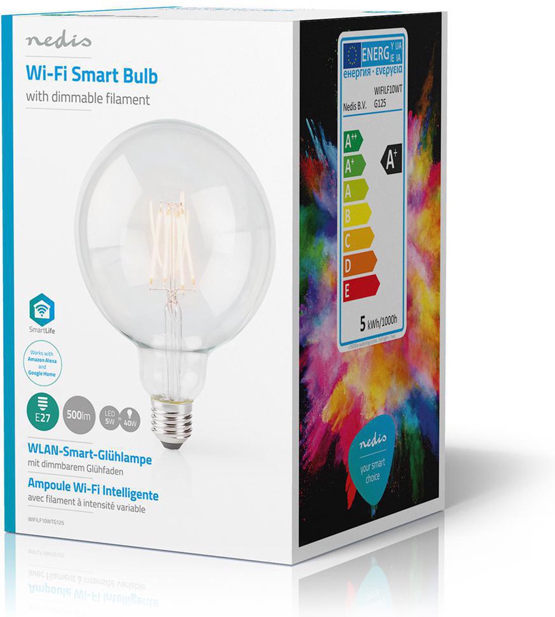 Nedis SmartLife LED Filamentlamp | Wi-Fi | E27 | 500 lm | 5 W | G125 | 1 stuks - WIFILF10WTG125