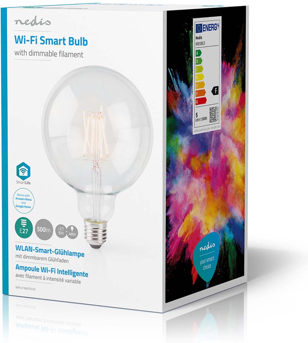 Nedis SmartLife LED Filamentlamp | Wi-Fi | E27 | 500 lm | 5 W | G125 | 1 stuks - WIFILF10WTG125