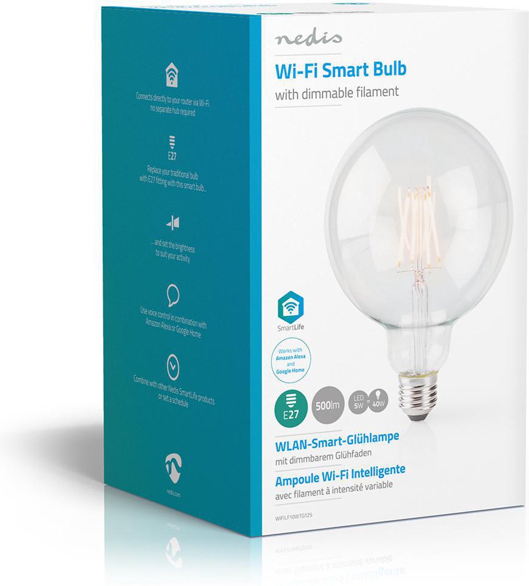 Nedis SmartLife LED Filamentlamp | Wi-Fi | E27 | 500 lm | 5 W | G125 | 1 stuks - WIFILF10WTG125
