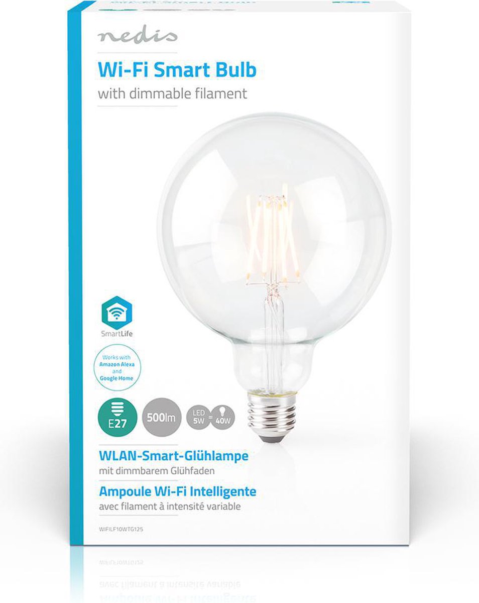 Nedis SmartLife LED Filamentlamp | Wi-Fi | E27 | 500 lm | 5 W | G125 | 1 stuks - WIFILF10WTG125