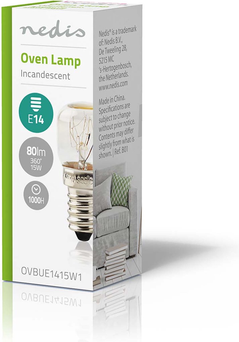 Nedis Gloeilamp voor oven | 15 W | E14 | Gloeilamp | T22 | 1 stuks - OVBUE1415W1