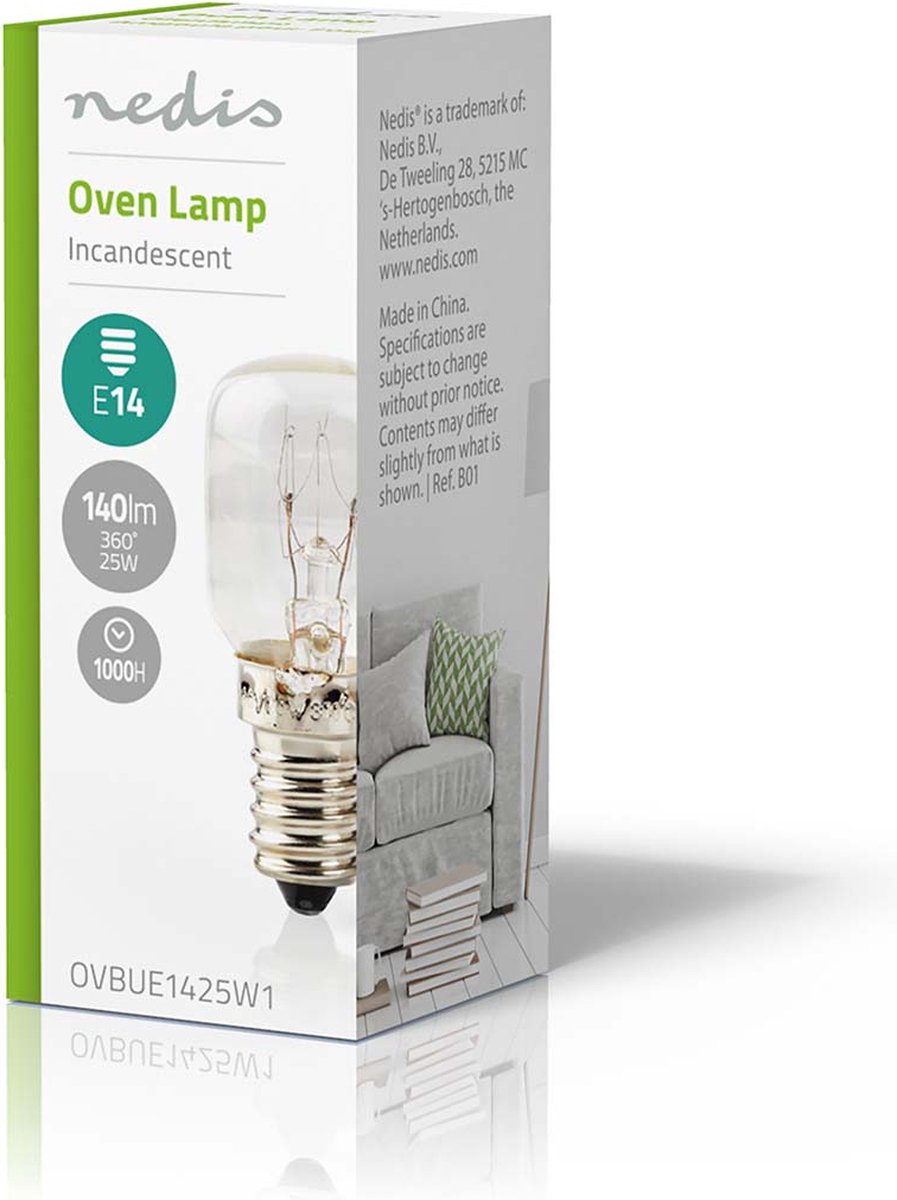 Nedis Gloeilamp voor oven | 25 W | E14 | Gloeilamp | T25 | 1 stuks - OVBUE1425W1