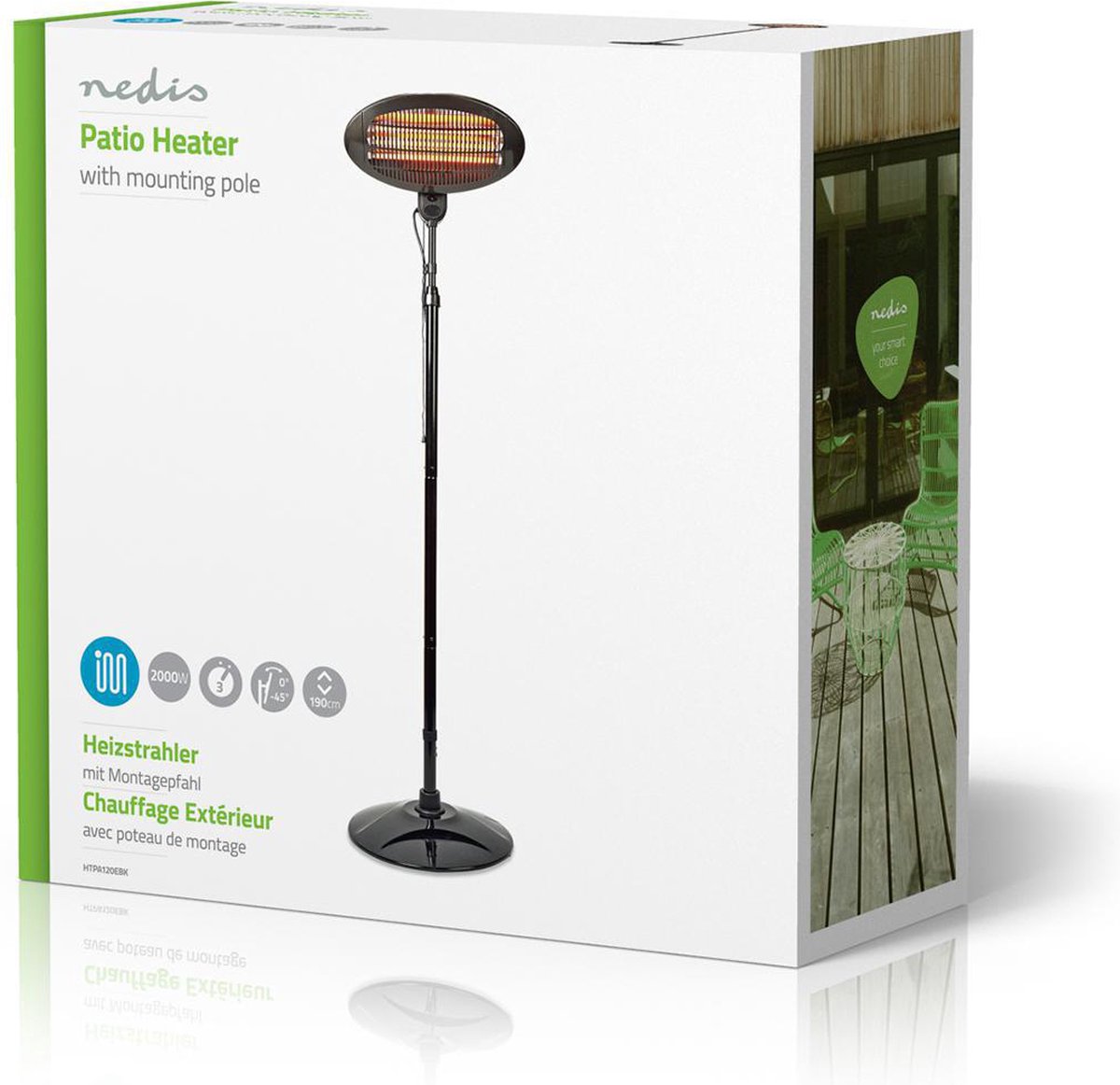 Nedis Patio Verwarmer | 2000 W | IP34 | | 1 stuk - HTPA120EBK - Zwart