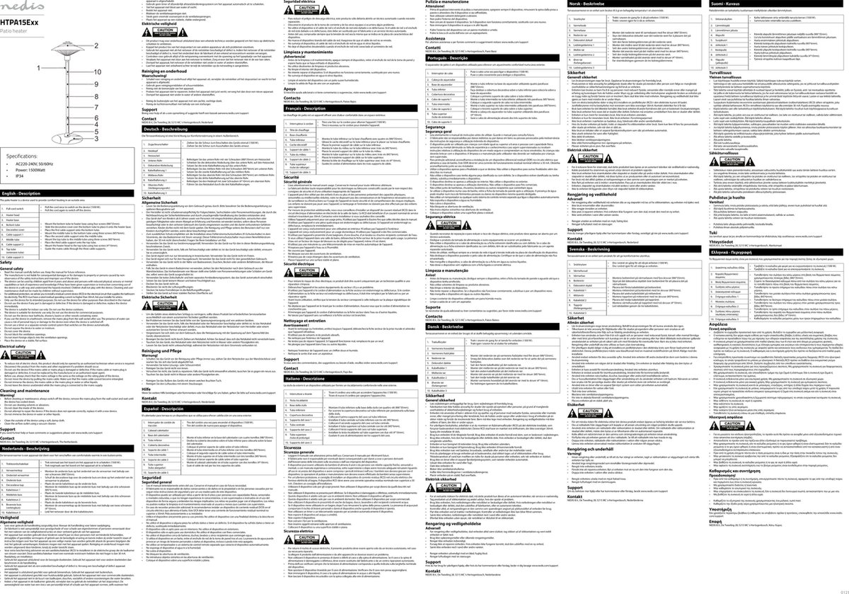 Nedis Patio Verwarmer | 1500 W | IP34 | | 1 stuk - HTPA15EBK - Zwart