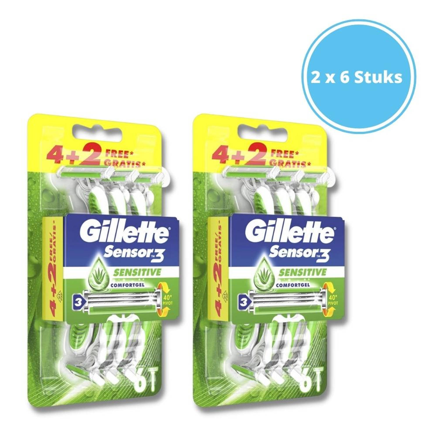 Gillette Sensor3 Sensitive Wegwerpmesjes - Mannen - 6 Stuks - 2 Stuks