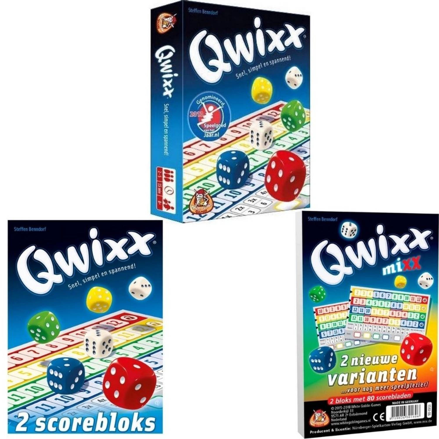 White Goblin Games Spellenbundel - 3 Stuks - Dobbelspel - Qwixx & 2 Extra Scoreblocks & Qwixx Mixx