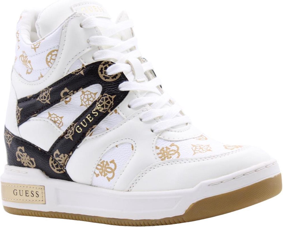 Guess - Zapatillas De Mujer En Blanco Altas Tipo Casco Con Cuña Y Estampado De La Marca